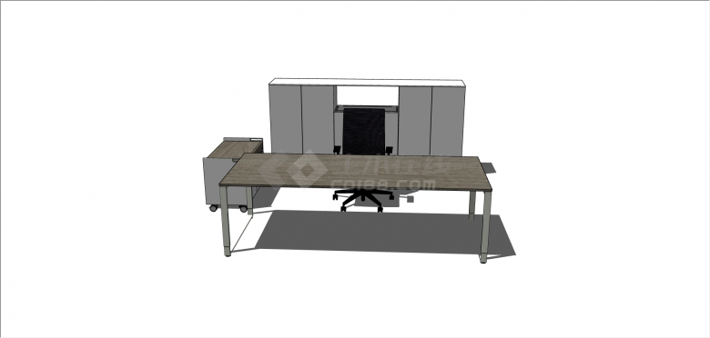 单人木制办公室桌椅 su模型-图二