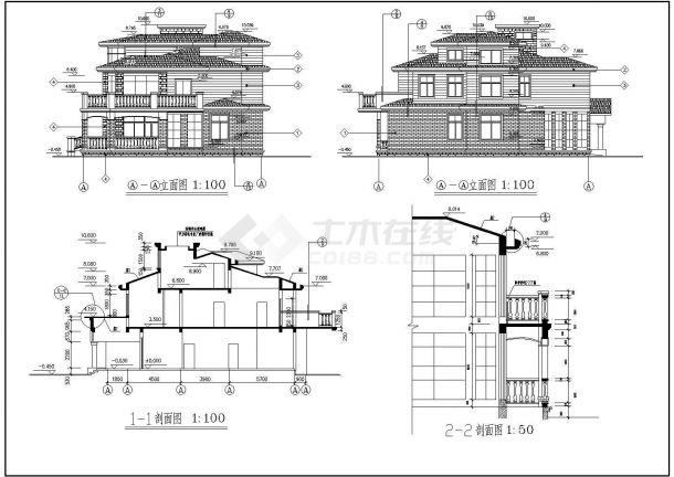 三层5室3厅5卫小型别墅建筑设计图纸-图二