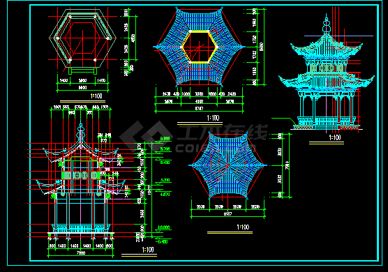 中国廊亭古建筑设计方案全套CAD图纸-图二