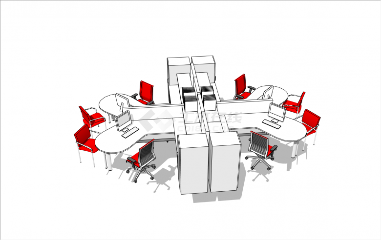 绚丽现代风格办公室家具桌椅su模型-图二