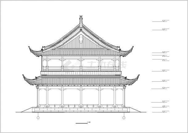某地两层框架结构重檐仿古大殿建筑设计方案图纸-图一