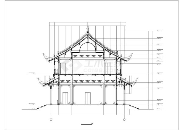 某地两层框架结构重檐仿古大殿建筑设计方案图纸-图二