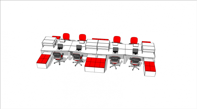 红色长型办公室家具su模型_图1