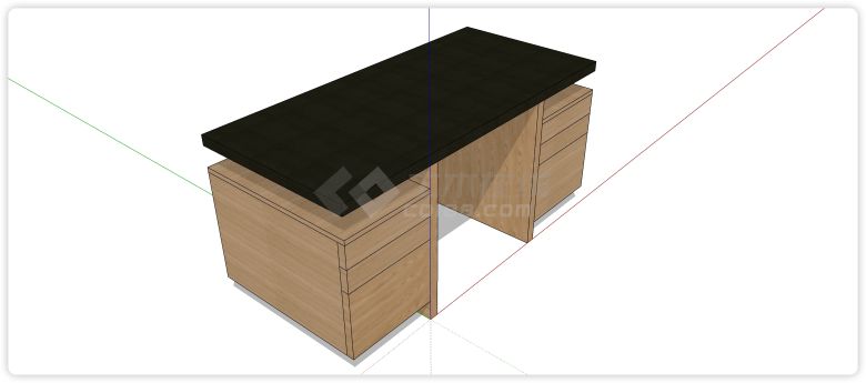 黑色桌面带抽屉办公室家具桌椅su模型-图二