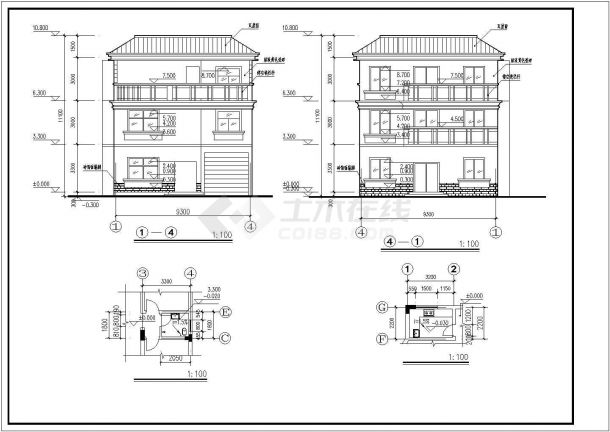【广东】三层半框架半砖混结构农村别墅方案设计图（含结构图）-图一