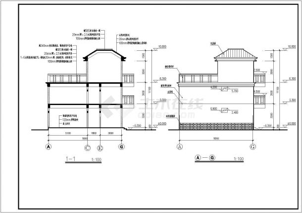 【广东】三层半框架半砖混结构农村别墅方案设计图（含结构图）-图二