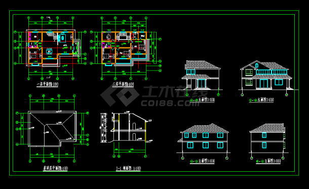 乡村别墅建筑cad施工方案图及效果图-图一