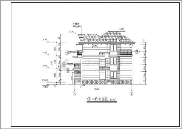 某三层双拼式小别墅建筑装修设计图纸-图二