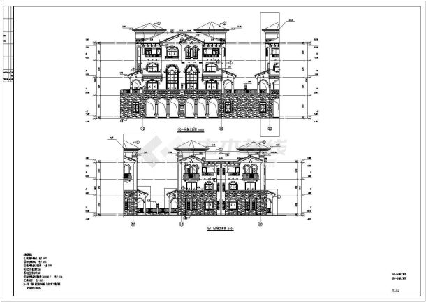 某地3层框架结构简欧式别墅建筑方案图-图一
