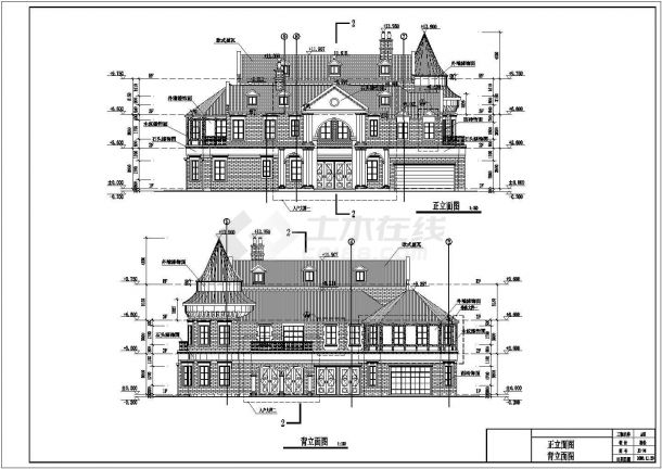 【张家口】某三层欧式风格小别墅建筑施工图-图一