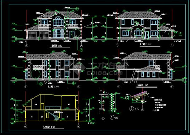 天虹花园别墅的cad平面设计建筑施工图(含设计说明）-图二