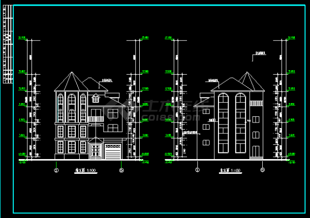 复式别墅施工设计CAD建筑平立剖图-图二