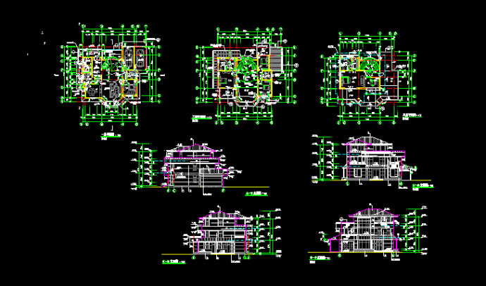 别墅样板设计施工CAD建筑平立剖图_图1