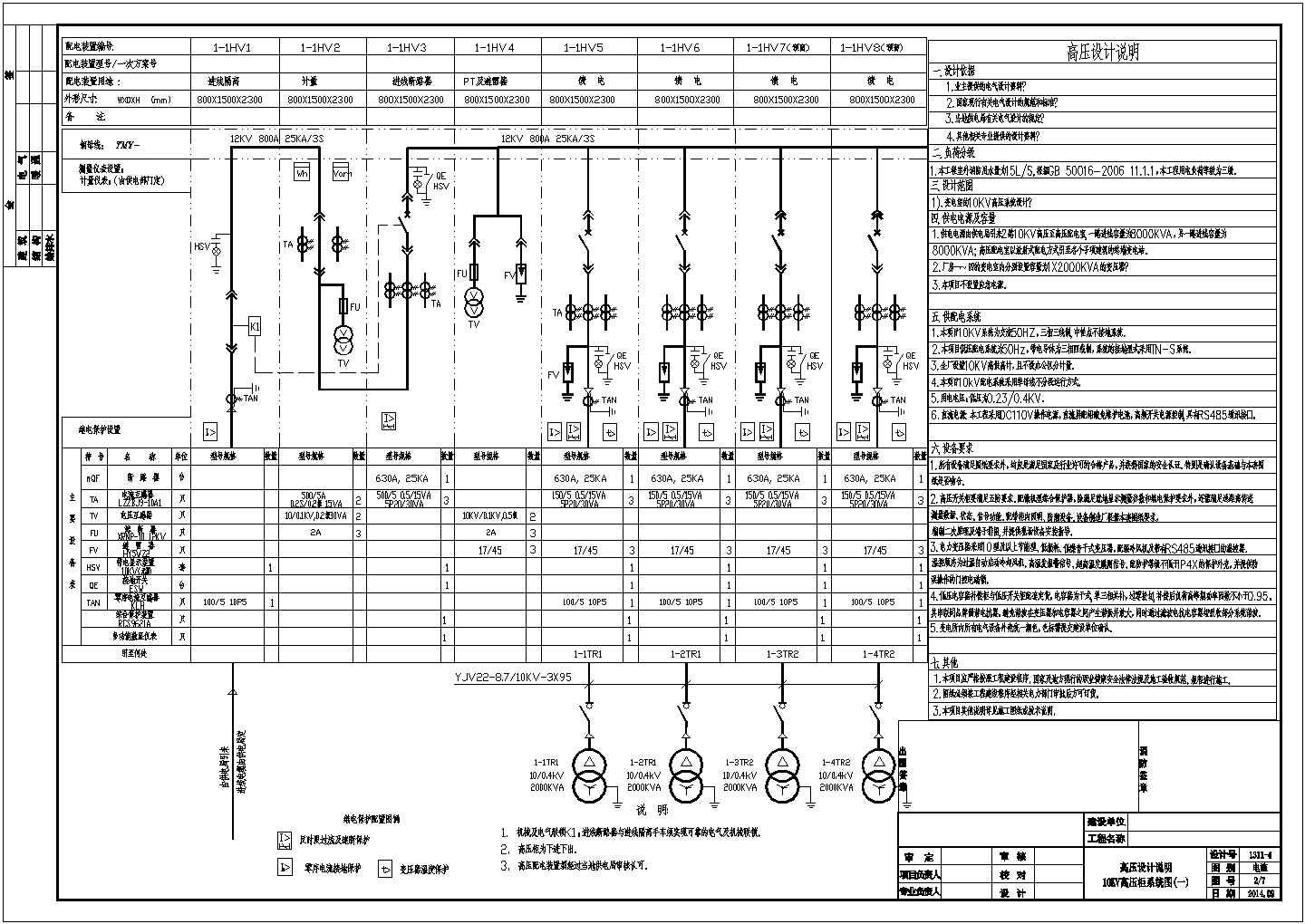 某项目高压配电室及泵房电气设计施工图