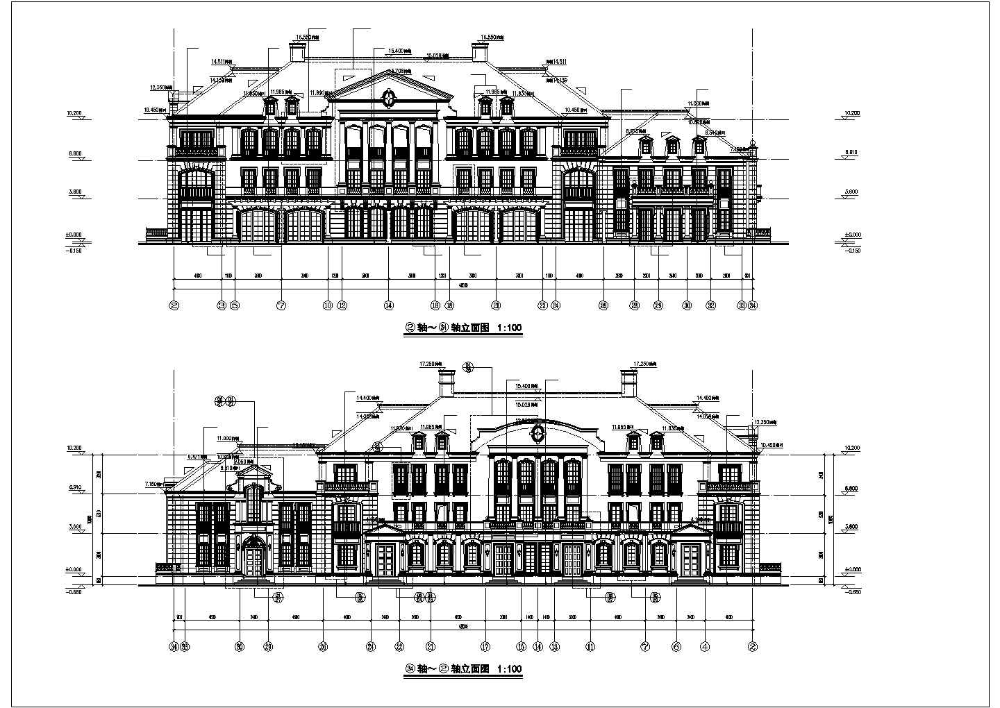 【浙江】某三层新古典风格别墅框架结构建筑施工图