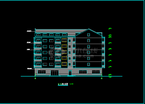 某学校多层宿舍建筑CAD施工图纸-图二