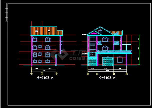 别墅建筑施工设计平立剖CAD方案图纸-图二
