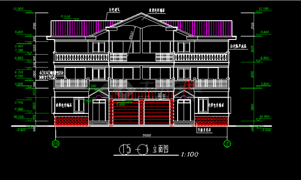 某城市三层双拼别墅CAD施工图A-图二