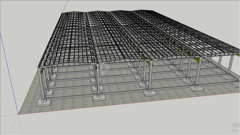 大型联排钢结构框架su模型-图二