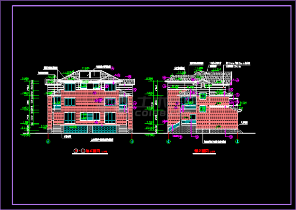 双联别墅建筑全套平立剖设计CAD施工方案图-图二