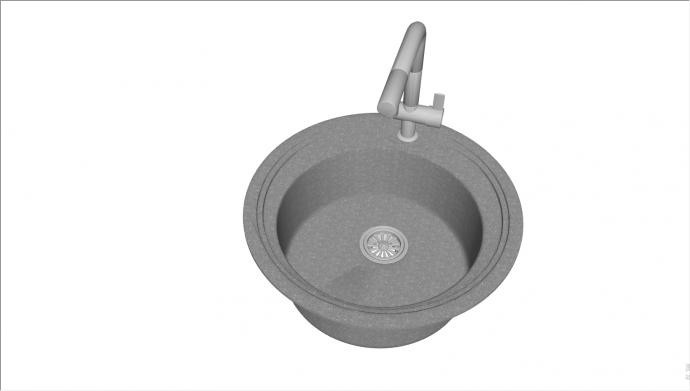 灰色圆型不锈钢台盆水槽su模型_图1