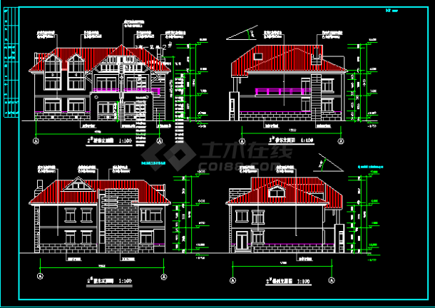 3套完整的小别墅施工设计CAD建筑方案图-图二