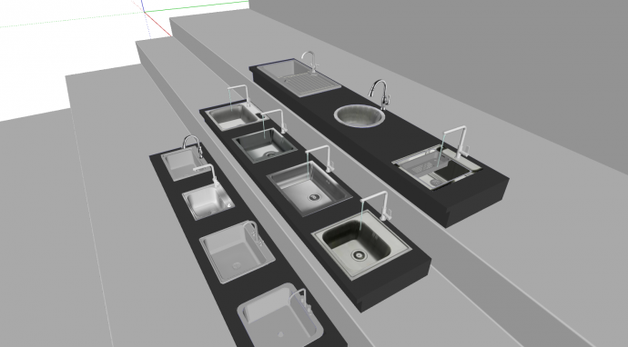 浅色的单水池的厨房水槽su模型_图1