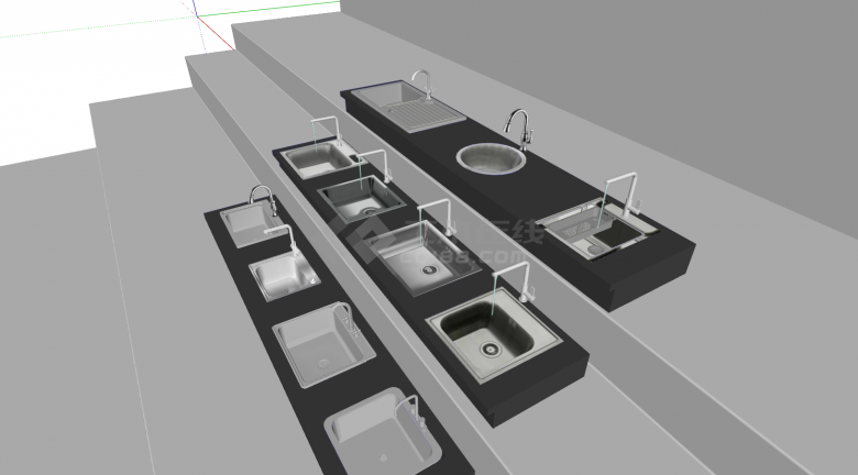 浅色的单水池的厨房水槽su模型-图一