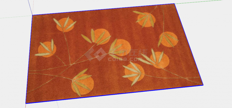 带有大树叶的橘红色的布艺地毯su模型-图二