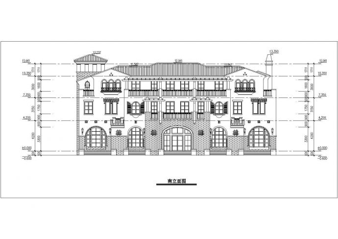 某小区3层西班牙风格联排别墅设计方案图_图1