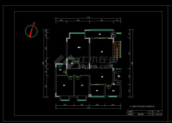 三房两厅两卫居室CAD装修施工设计图-图二