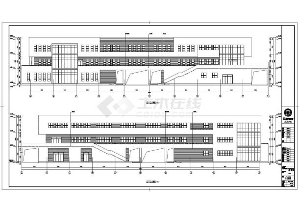 某地三层框架结构学生及员工食堂建筑设计方案图纸-图二