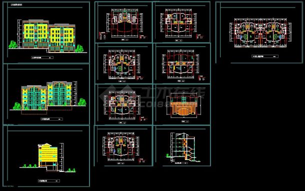 某小区联排拼接别墅建筑设计cad方案图-图一