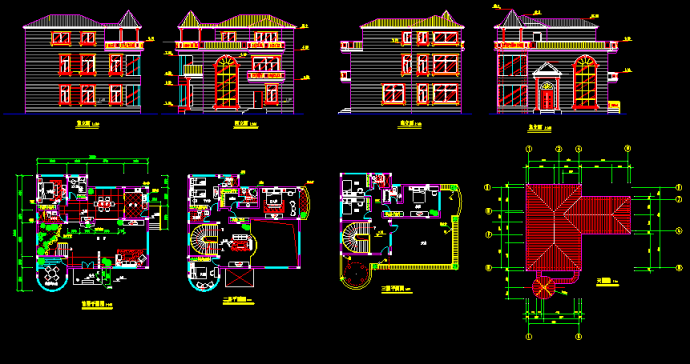 某经典别墅方案建筑CAD施工设计平立面图_图1
