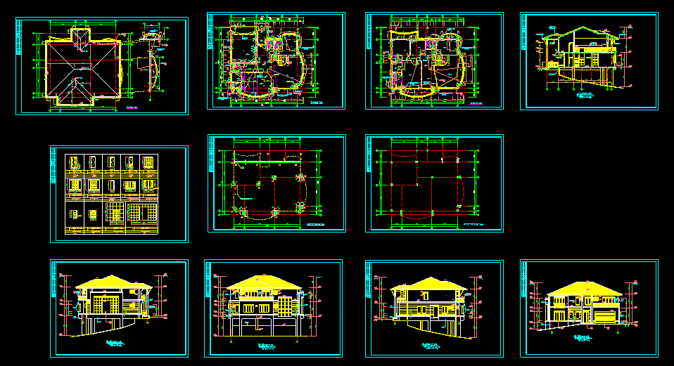 某市两层现代别墅坡地建筑CAD设计施工图纸