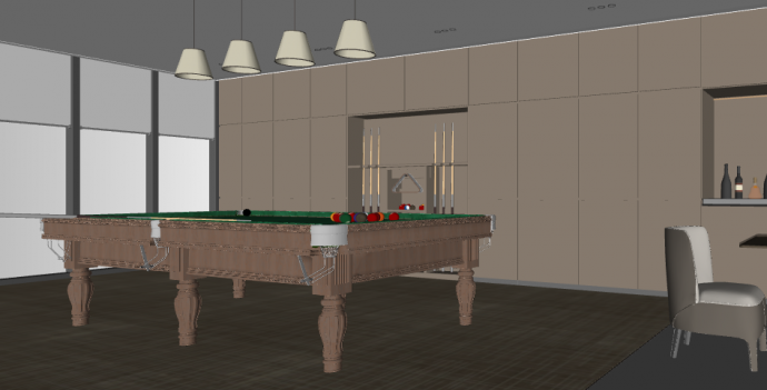 褐色现代台球桌球室su模型_图1