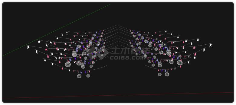 紫色粉红色星星商业氛围灯su模型-图一