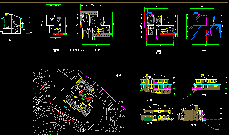 某坡地独栋别墅建筑方案CAD施工设计图纸