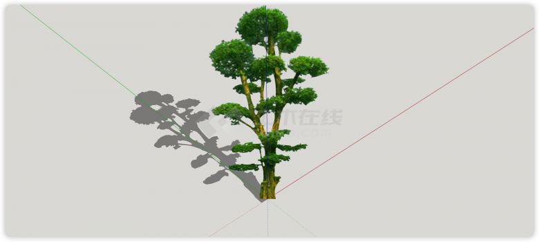 西兰花形状绿丝带造型树su模型-图二