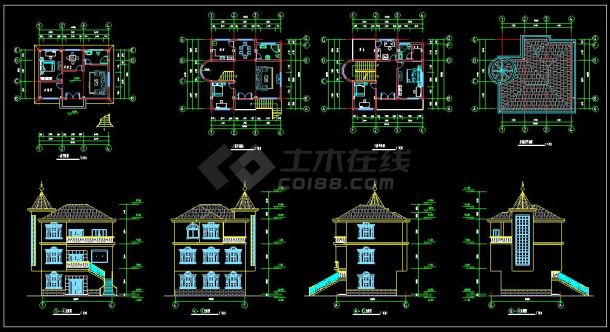 某地特色农村小别墅建筑设计cad图-图一