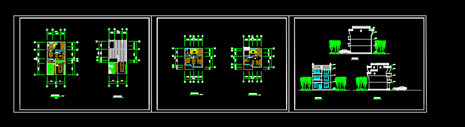 三层别墅(带庭院)徽派风格建筑图纸