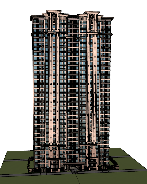 高层住宅楼加坡屋顶su模型_图1