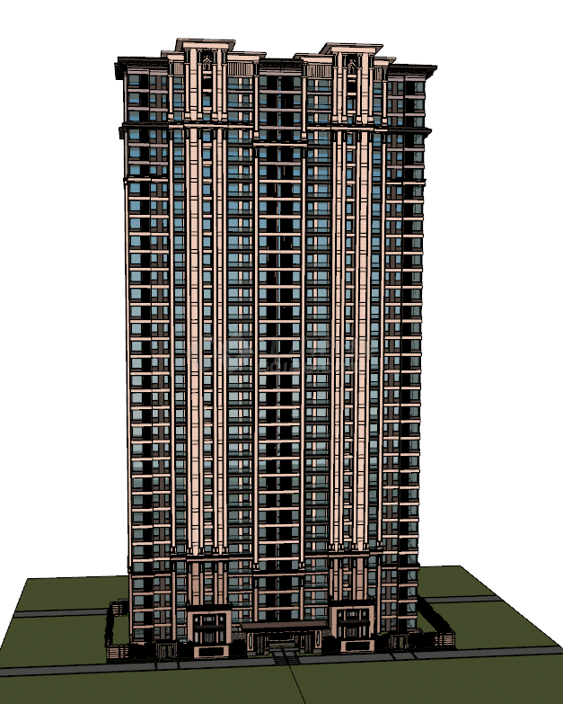 高层住宅楼加坡屋顶su模型-图一
