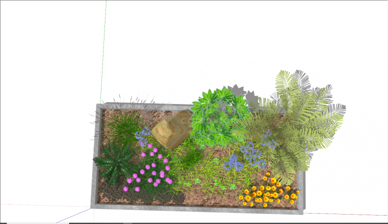 长方形植物花池树池盆栽su模型-图二