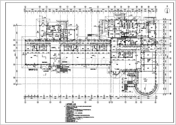 某地三层框架结构小学附属幼儿园建筑设计施工图纸-图二