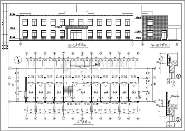 某二层框架结构办公楼建筑结构设计施工图纸-图二