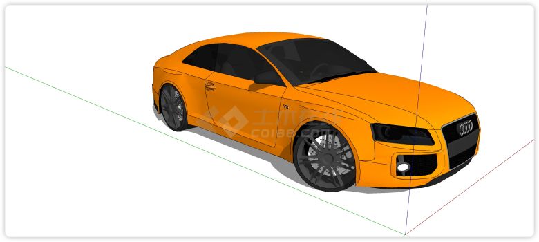 奥迪橙色双门轿车汽车su模型-图二