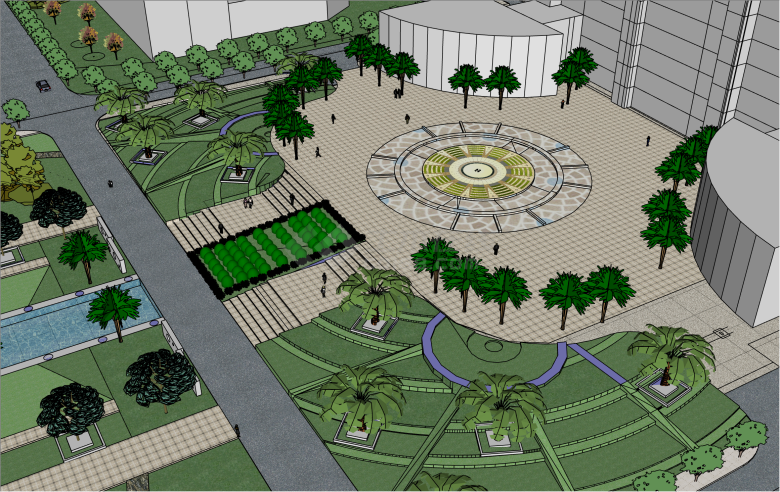 大型欧式风格水系广场公园su模型-图二
