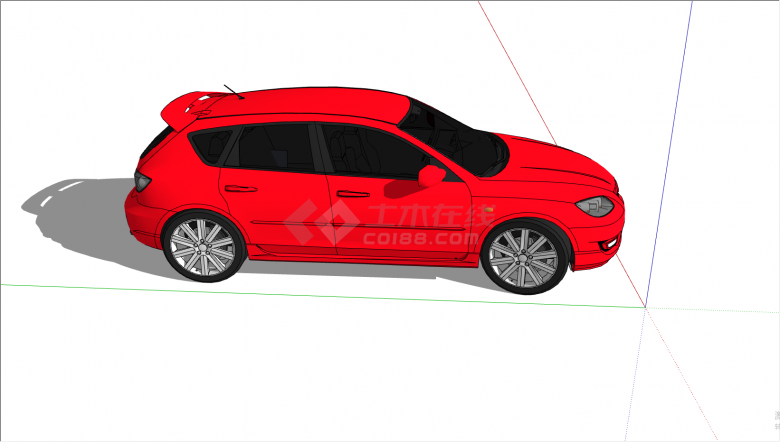 红色小型现代轿车设计su模型-图二
