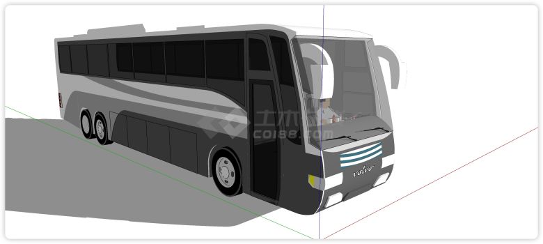 六轮灰色车身旅行大巴汽车su模型-图二